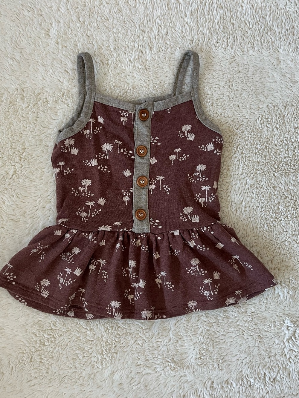 Little Road Co Brown Floral Button Front Ruffle Tank Shirt Sz 5/6